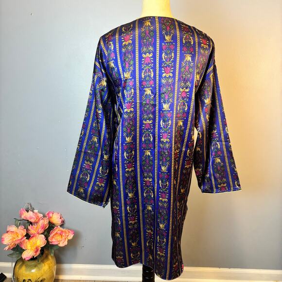 Vintage Vanity Fair Button Up Nightgown Robe Long Sleeve Royal Blue Large - Picture 2 of 8